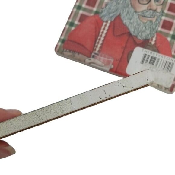 Thirstystone Hipster Tattooed Santa Coasters Set of 4 Stone and Cork Holiday - Picture 8 of 10
